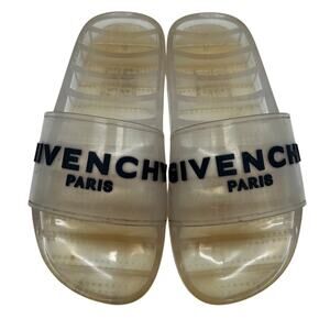 Givenchy Paris Clear Rubber Slide Sandals Logo Strap EU 38 US 7.5 Italy Y2K Luxe